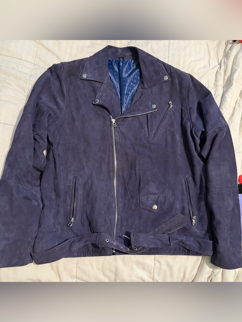 Men's Suede Moto Jacket - Navy